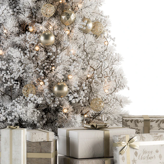 Christmas Decoration 14 - Christmas White and Gold Tree with Gift — Download