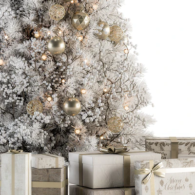 Christmas Decoration 14 - Christmas White and Gold Tree with Gift — View 3