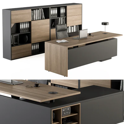 Manager Desk and Library Wood and Black - Office Furniture 273 — Вид 3