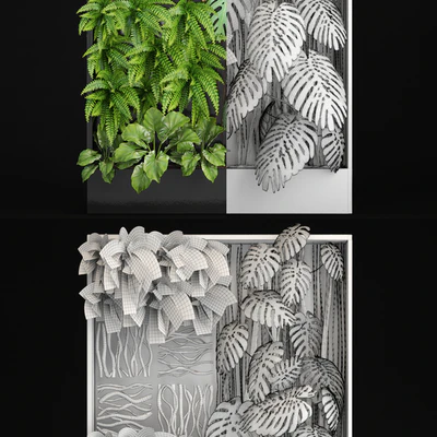 Vertical garden 2. Вертикальный сад, фитостена, фитомодль, озеленение, зеленая картина, куст, настенный декор, ветки, монстера, папоротник, алоказия, эко, эко декор, лофт — Вид 3