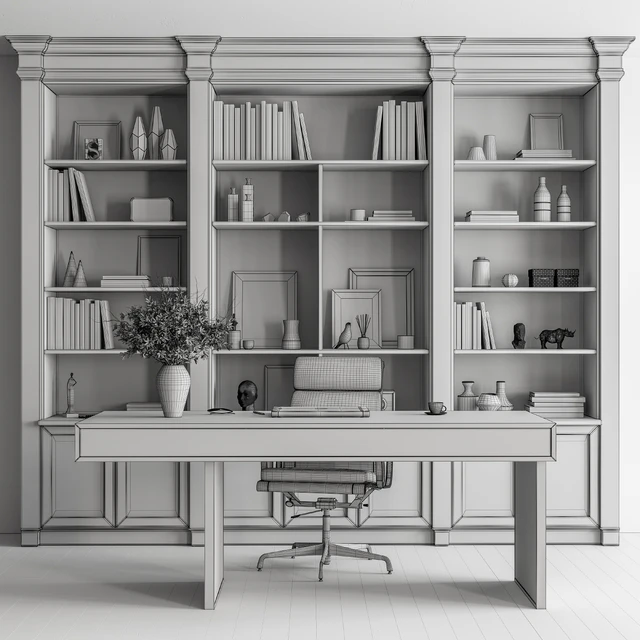 Classic Boss Desk and Library Set - Office Furniture 283 — Скачать