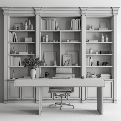 Classic Boss Desk and Library Set - Office Furniture 283 — Вид 3