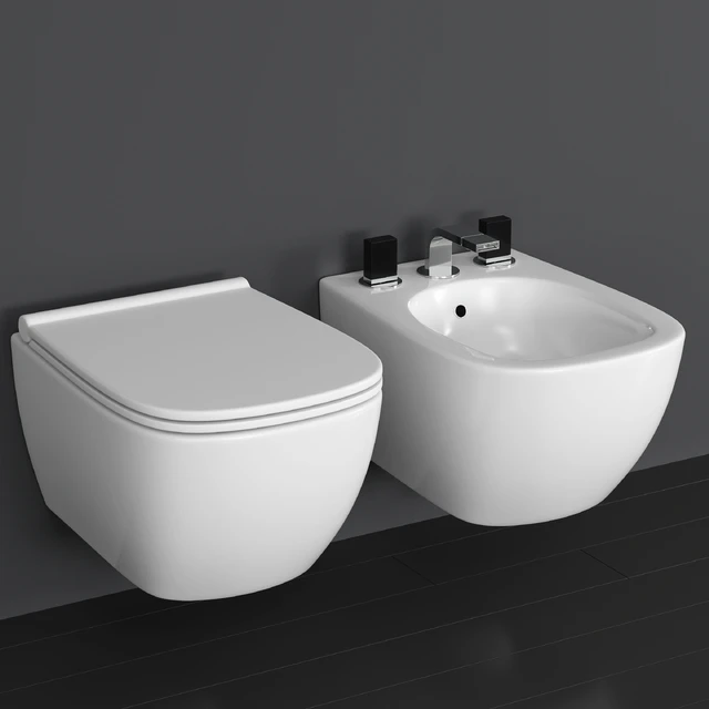 Wall-mounted toilet and bidet Ceramica Globo Genesis, mixer Fantini Venezia — Descargar
