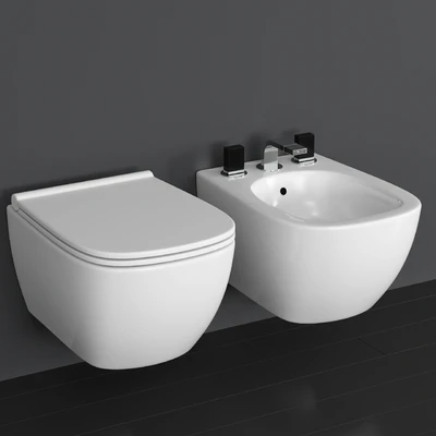 Wall-mounted toilet and bidet Ceramica Globo Genesis, mixer Fantini Venezia — Ver 1