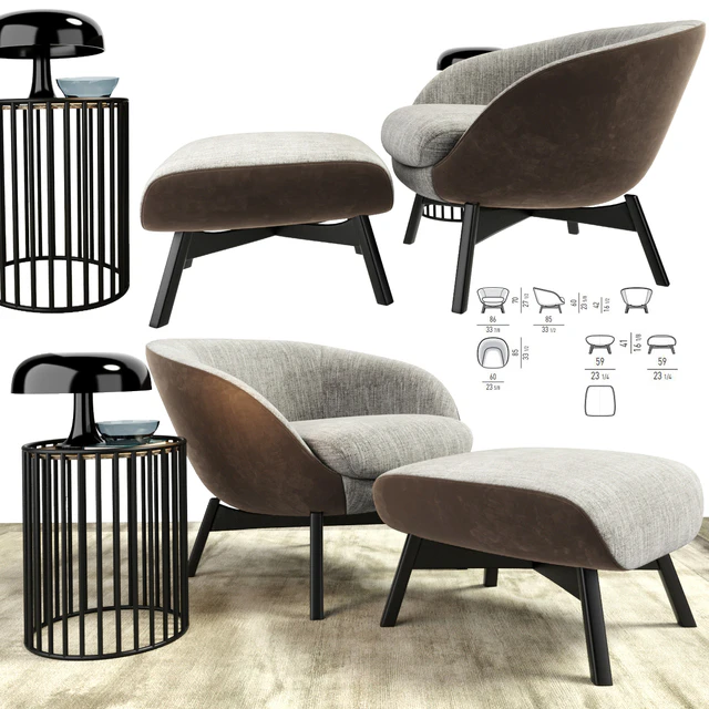 Minotti Russell Arm Chair With Ottoman And Table — Скачать