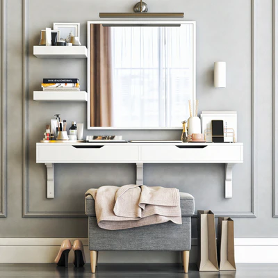 IKEA ALEX dressing table with STRANDMON ottoman and NISSEDAL mirror — Вид 3