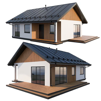 Modern cottage with click seam roof — Ver 1