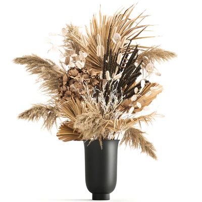 A set of flower bouquets in vases of dried flowers, palm branch, pampas grass, reed grass, hydrangea, thorns. 283 — Ver 4