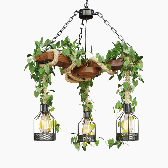 Wood Ceiling Lamp with Rope — Скачать