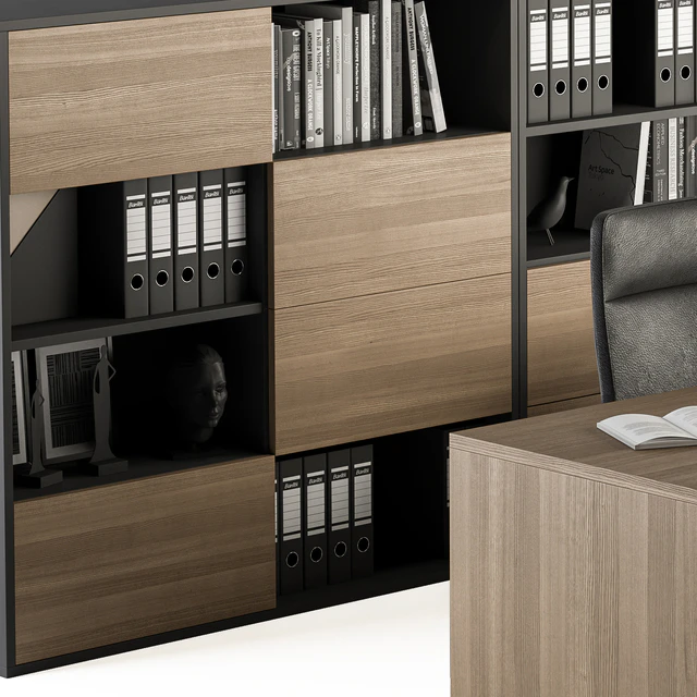 Manager Desk and Library Wood and Black - Office Furniture 273 — Скачать