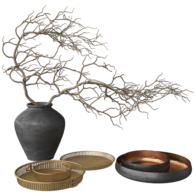 Rustic Set - Vase, Branch, Copper Bowl and Brass Tray — Descargar