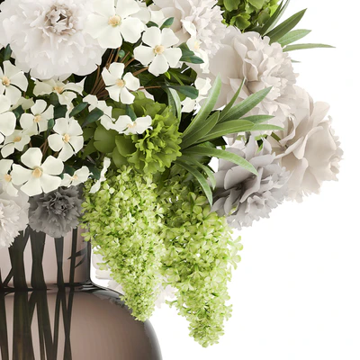 A wonderful bouquet of green spring flowers in a glass vase with hydrangeas, lilacs, peonies. 151. — Ver 5