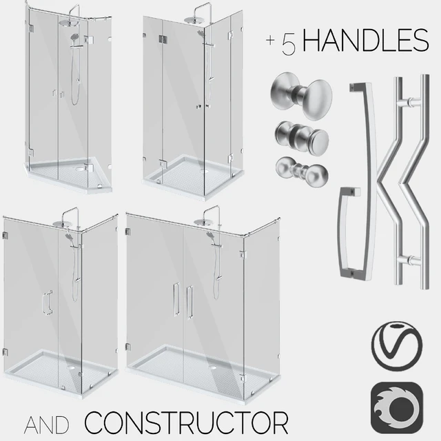 Angled glass shower cabins, designer and handle set — Descargar