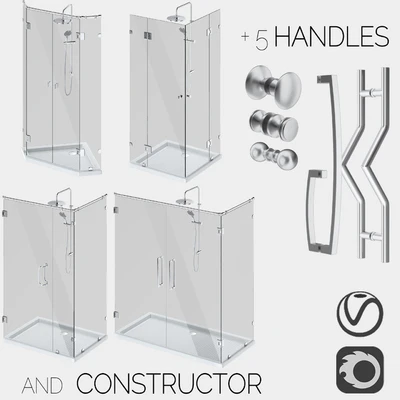 Angled glass shower cabins, designer and handle set — Ver 1