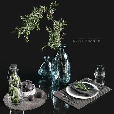 Table settings with olive branch — Ver 1