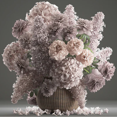 A bouquet of flowers 85. Lilac, hydrangea, basket, decor, peonies, eco design, natural decor, table decoration — Ver 3