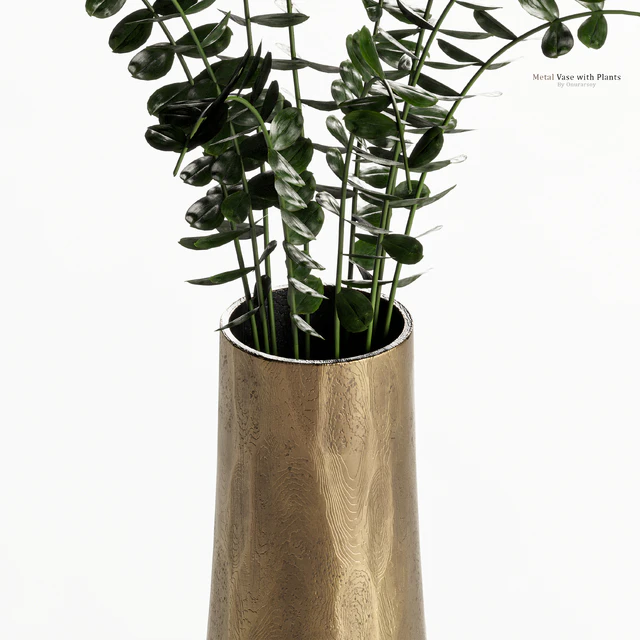 Metal Antiqued Brass Vase with Plant — Descargar