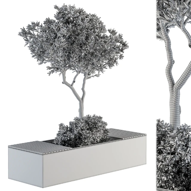 Urban Furniture / Architecture Bench with Plants- Set 23 — Descargar
