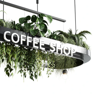Coffee shop reception, Restaurant counter by hanging plant - 01 — Ver 2