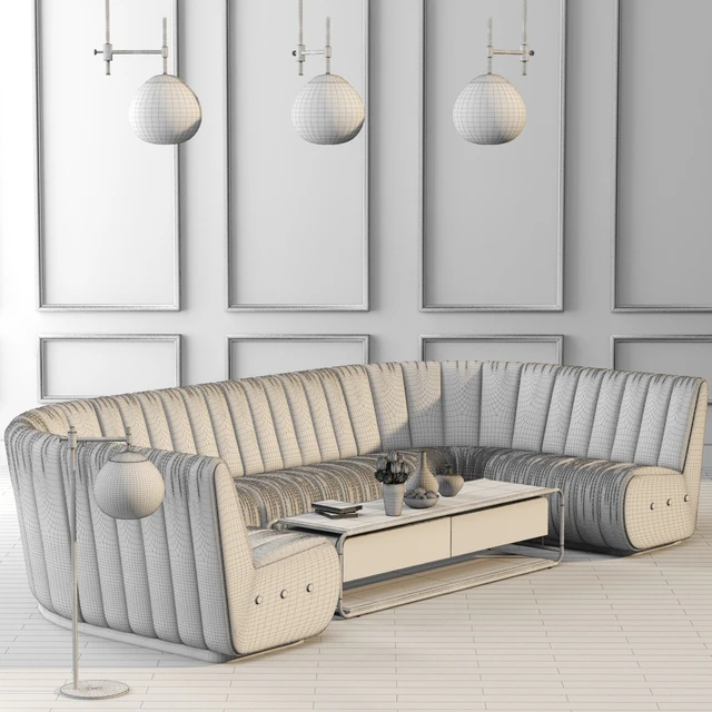 Sophia Long Sofa & Launter Table With Parquet — Descargar