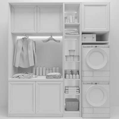 Laundry room in white with household appliances, cosmetics and clothes 8 — Ver 2