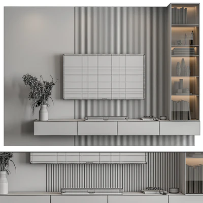 TV Wall Marble Wall and Wood - Set 41 — Ver 2