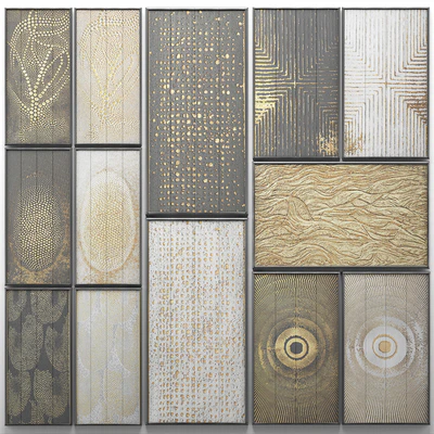 A collection of paintings. Gold. 3. wall decor, a set of paintings, luxury, panels, gold, white, black, set, decorative, abstraction, pattern — Ver 3