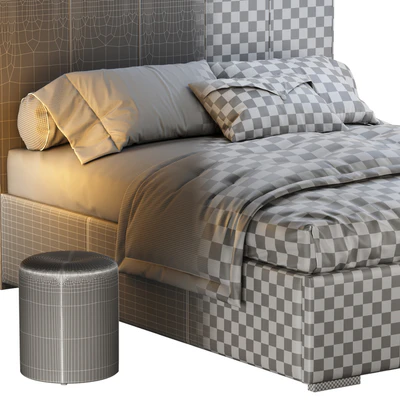 Bed Sharon 160 Velvet Milk / olive / yellow / gray with pouffe Kofi Divanru — Ver 2