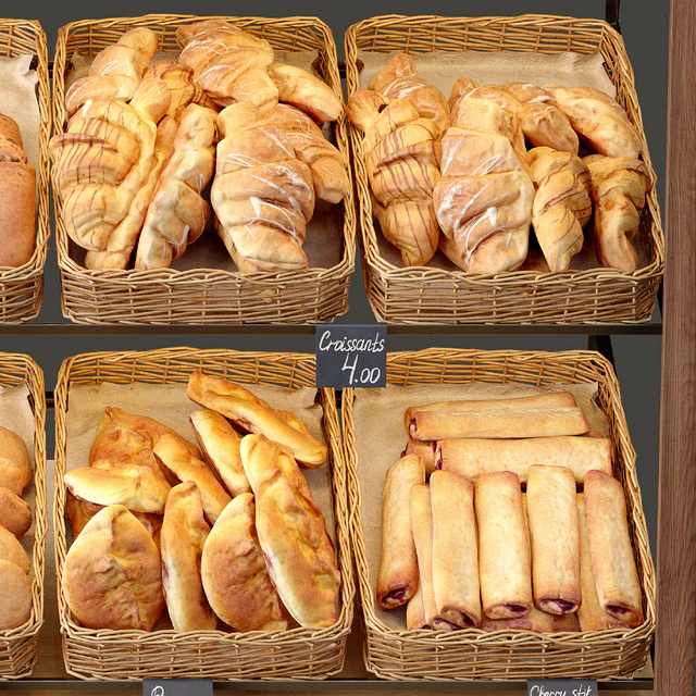 Showcase with pastries for shop and cafe. Bread — Descargar