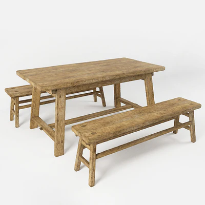 A table and a bench in the style of country. Table and bench in rustic style — Ver 1