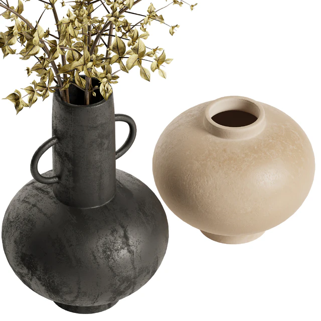 Merriman Black Vase & Terracotta vase set with Dried Plants — Download