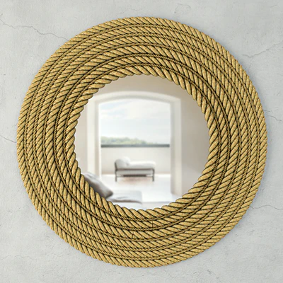 Large Round Jute Wall Mirror — Descargar