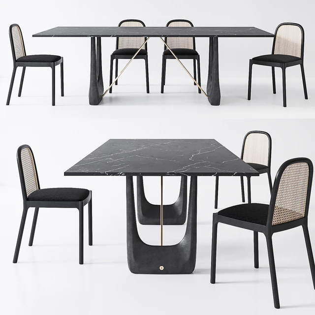 CB2 Nadia Cane chair, Rocco Rectangular marble dining table — Descargar