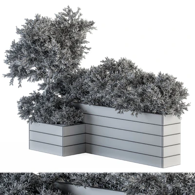 Outdoor Plants tree in Wood Box - Set 154 — Ver 3