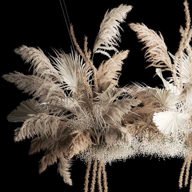 Installation suspension of white dried flowers, branches of pampas grass, dry reeds, wedding decor. 257. — Descargar