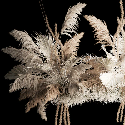 Installation suspension of white dried flowers, branches of pampas grass, dry reeds, wedding decor. 257. — Ver 3