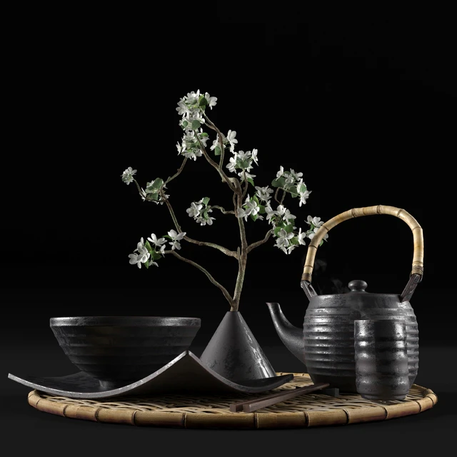 Eastern tableware with flowers — Descargar