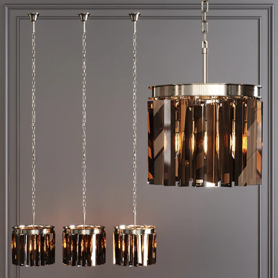 Restoration Hardware 1920S ODEON RHYS SMOKE GLASS PRISM ROUND CHANDELIER 12 Nickel — Вид 1