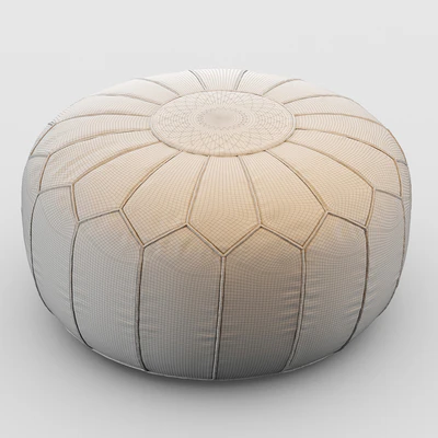 Vintage Round Moroccan Chocolate Brown Leather Pouf Hand Tooled In Marrakech — Ver 3