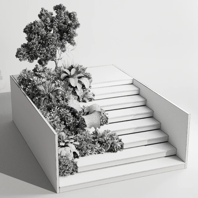 Entrance and exit stairs with furniture and garden 03 — Descargar