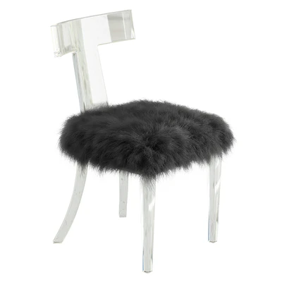 Lucite Side Chair Upholstered in Natural Sheepskin — Вид 1