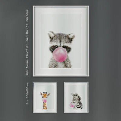 Baby Animal Prints by Jenny Kun / Bubblegum. Size: 830x650mm. — Ver 1