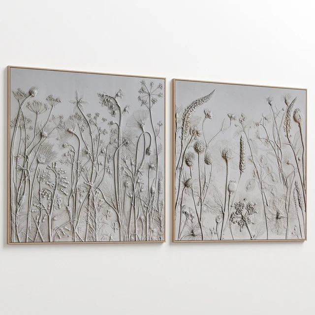 Textural Plaster Wildflowers Boho Wall Art C-508 — Descargar