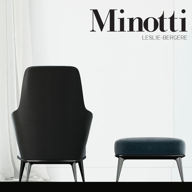 Minotti - Leslie long backrest armchair ottoman leather — Descargar