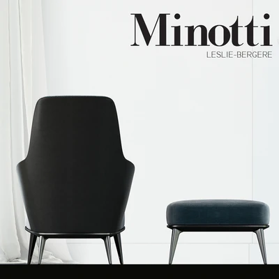 Minotti - Leslie long backrest armchair ottoman leather — Ver 3