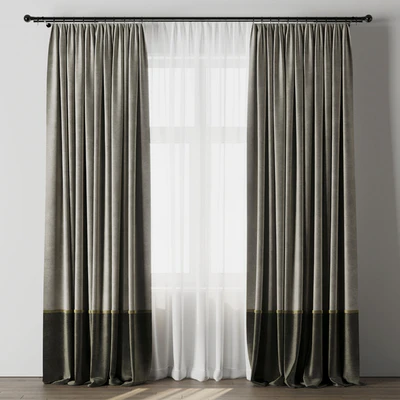 Curtain with rod 08 Curtain brown and cumin olive green — Ver 1