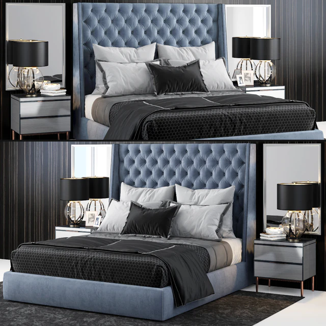Sandringham Velvet Upholstered Winged Bed — Descargar