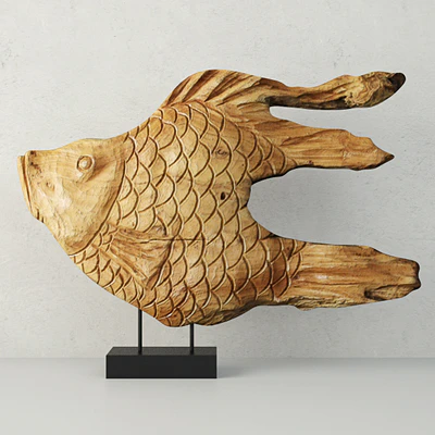 Carved Wood Fish Sculpture on Stand — Скачать