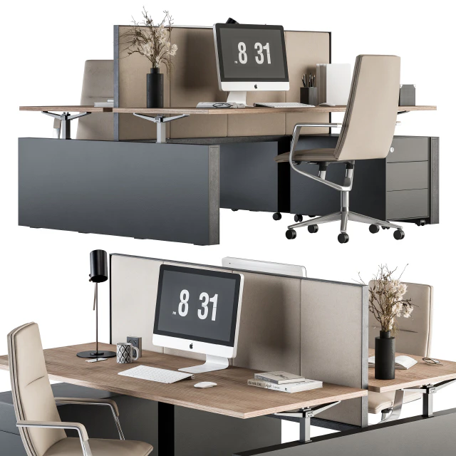 Office Furniture - employee Set Cream and Black 36 — Скачать
