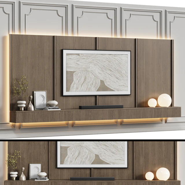 TV wall in neoclassical style with decor 08 — Descargar